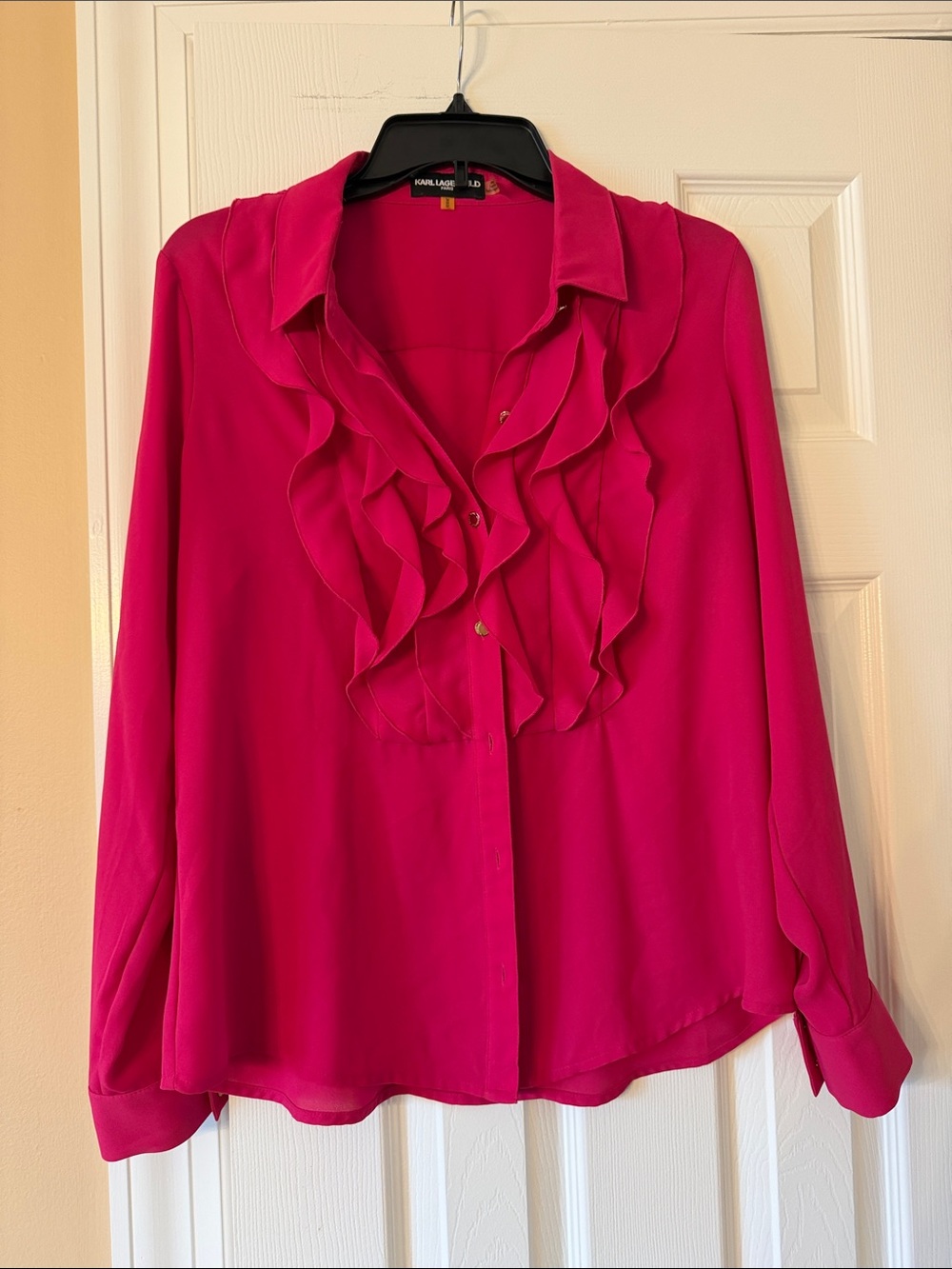 Karl Lagerfeld Ruffled Button-Front Blouse in Bright Pink